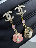 [⭐JeweliWhal]26C Pink Camellia Enamel Pendant with Double C Earrings