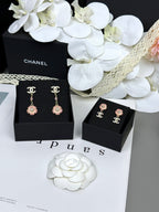 [⭐JeweliWhal]26C Pink Camellia Enamel Pendant with Double C Earrings