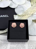 [⭐JeweliWhal]26C Pink Camellia Pearl Enamel Stud Earrings