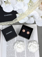 [⭐JeweliWhal]26C Pink Camellia Pearl Enamel Stud Earrings