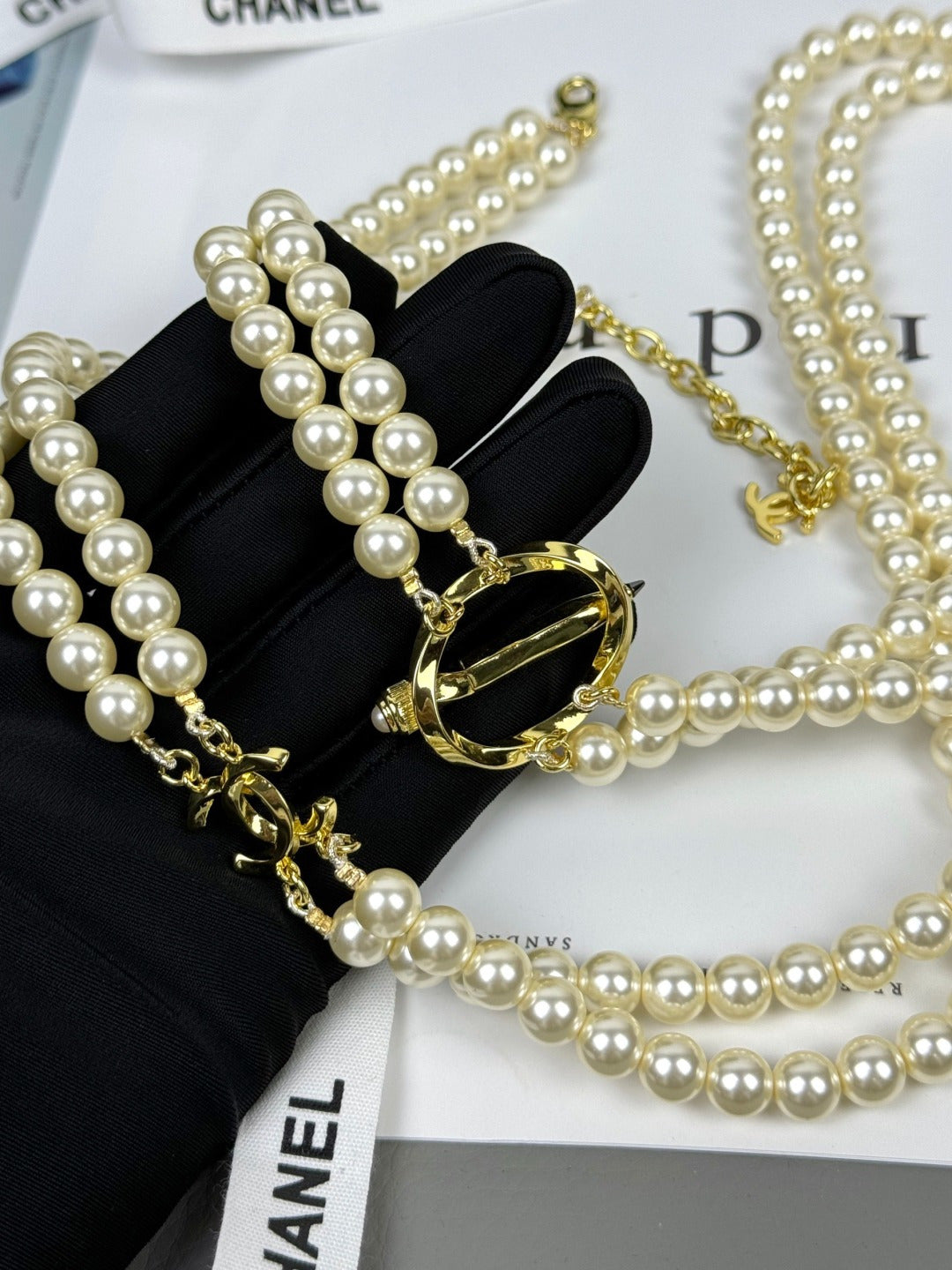 [⭐JeweliWhal]25K Pencil Double C Double-Layer Pearl Sweater Chain