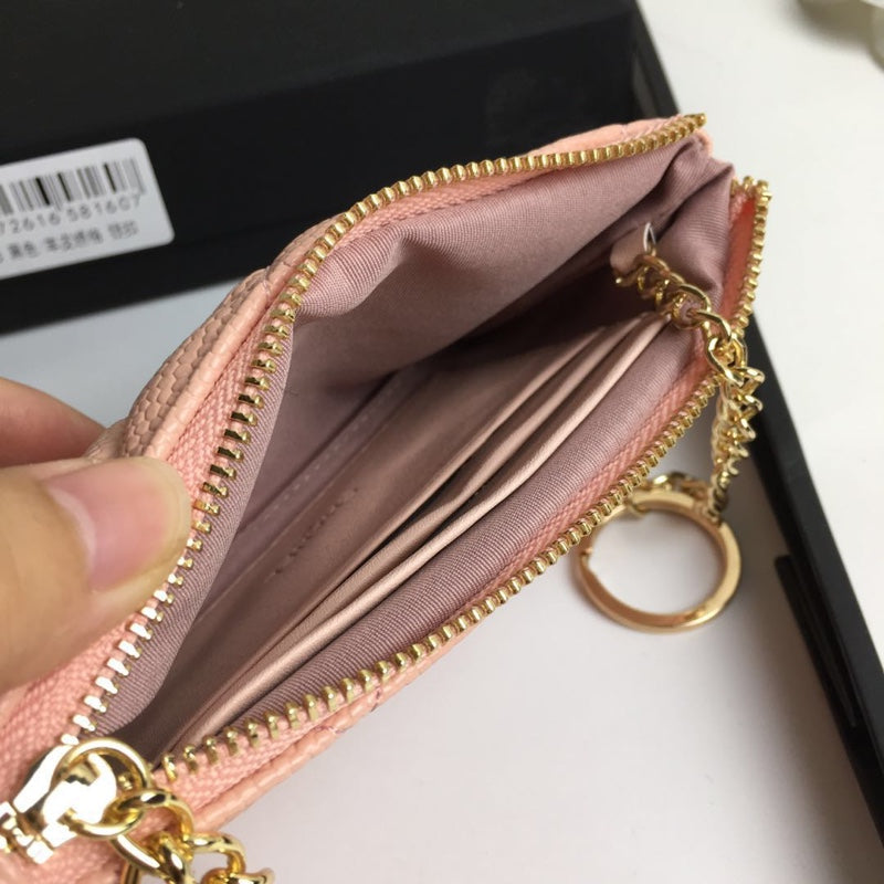 CC CLASSIC KLEINE REISSVERSCHLUSSTASCHE 15 HELLROSA KALBSLEDER GOLD ICON