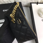 CC CLASSIC KLEINE REISSVERSCHLUSSTASCHE 15 SCHWARZES KALBSLEDER GOLD ICON