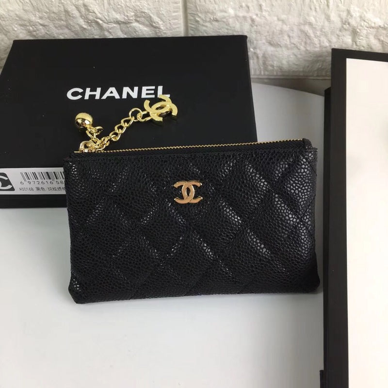 CC CLASSIC KLEINE REISSVERSCHLUSSTASCHE 15 SCHWARZES KALBSLEDER GOLD ICON