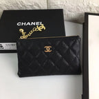 CC CLASSIC KLEINE REISSVERSCHLUSSTASCHE 15 SCHWARZES KALBSLEDER GOLD ICON