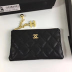 CC CLASSIC KLEINE REISSVERSCHLUSSTASCHE 15 SCHWARZES KALBSLEDER GOLD ICON