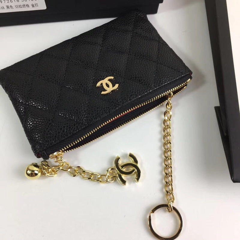 CC CLASSIC KLEINE REISSVERSCHLUSSTASCHE 15 SCHWARZES KALBSLEDER GOLD ICON