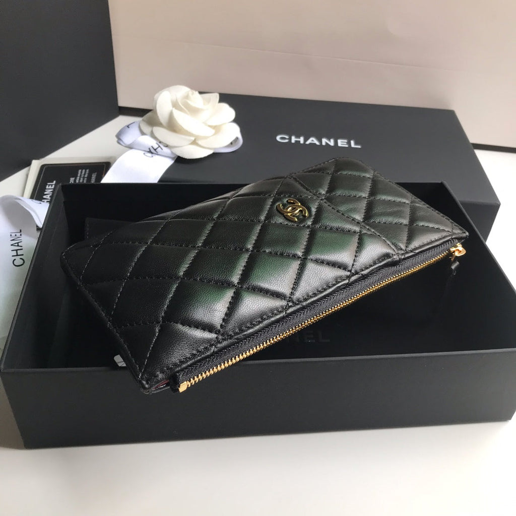 CC Handytasche 19,5" Schwarzes genarbtes Kalbsleder Gold Icon