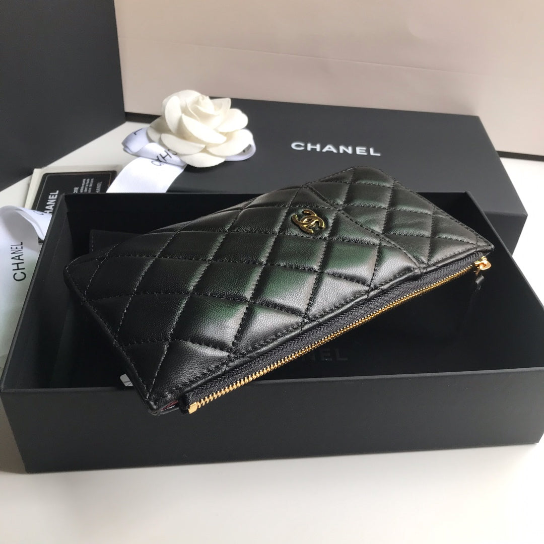 CC Handytasche 19,5" Schwarzes genarbtes Kalbsleder Gold Icon