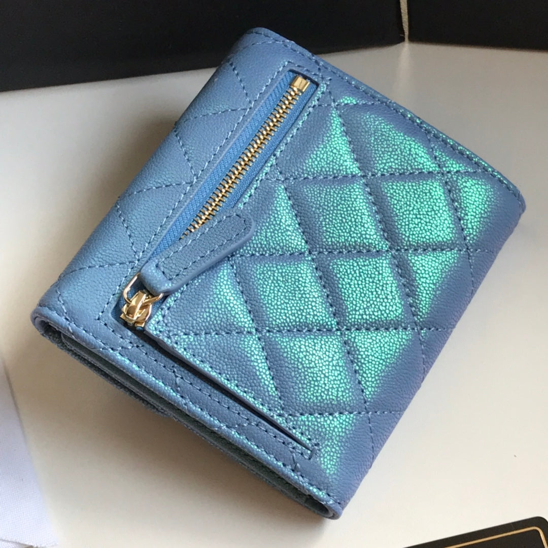 CC-Klappkartenetui 11,5 cm, genarbtes Kalbsleder, Gold Icon