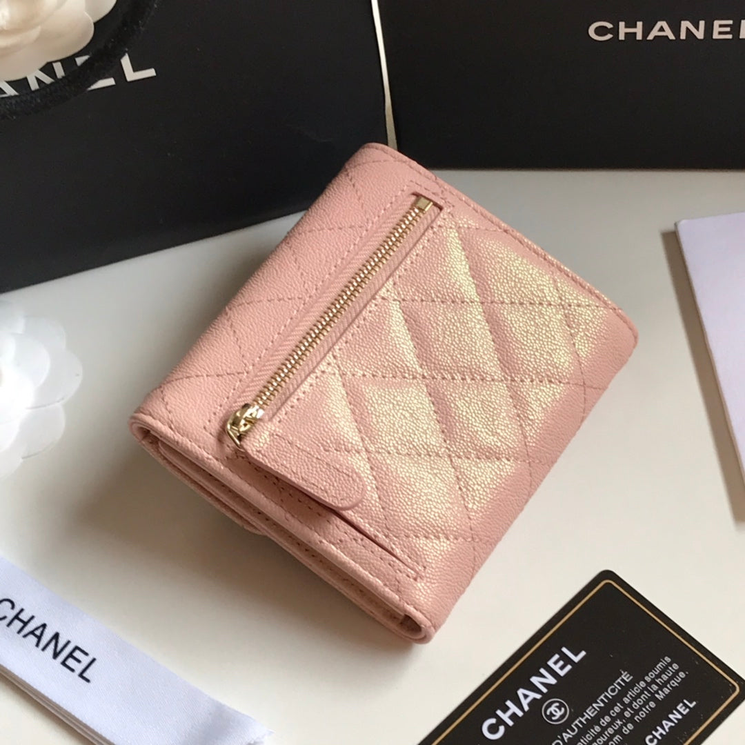 Kartenetui mit Klappe, 11,5 cm, hellrosa genarbtes Kalbsleder, Gold Icon