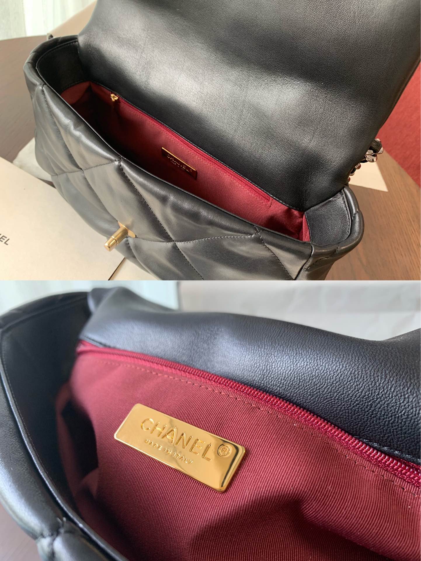 19 Klapptasche 30 Schwarzes Ziegenleder Goldene Beschläge 