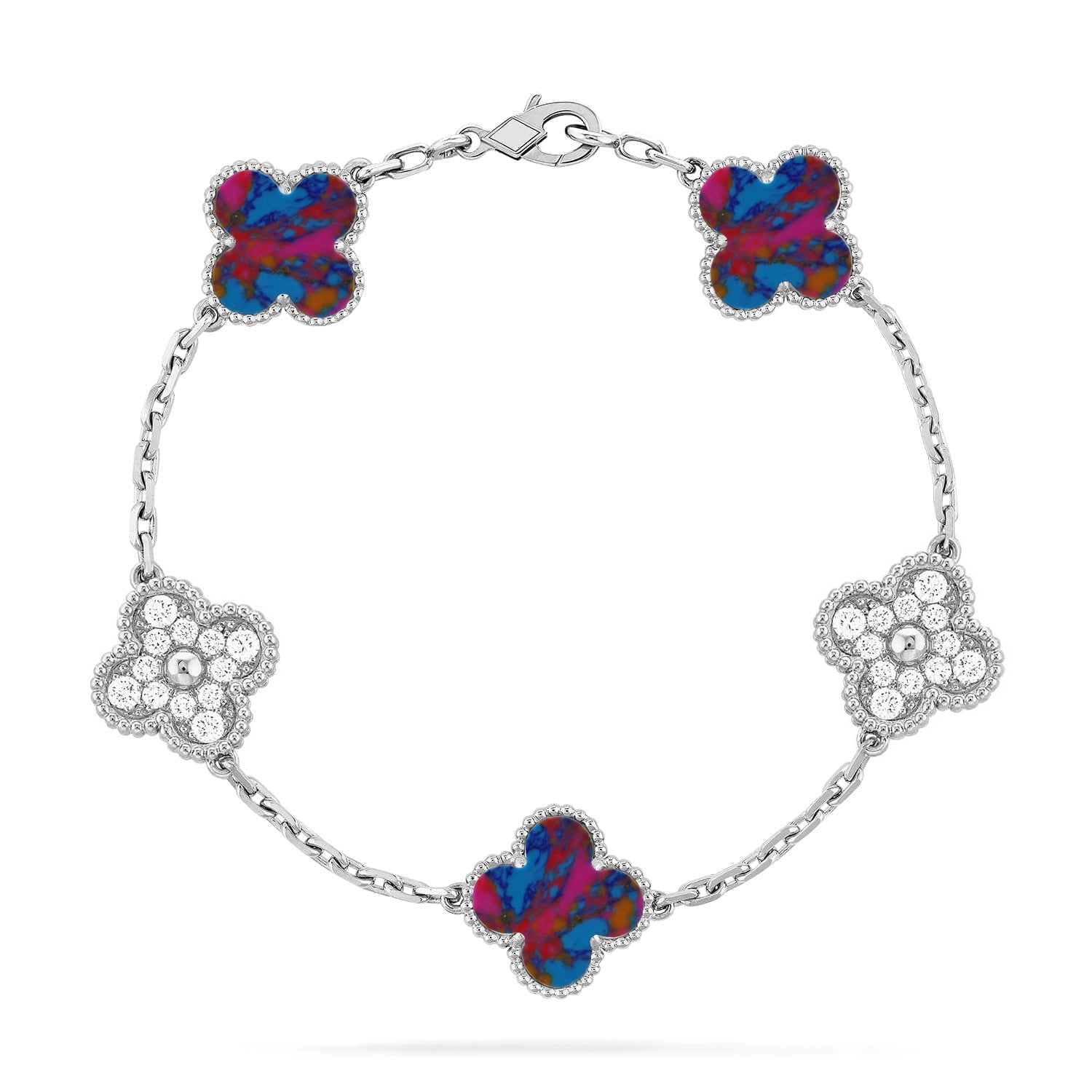 [⭐JeweliWhal]CLOVER 5 MOTIF COLOR GEMSTONES BRACELET COLLECTION