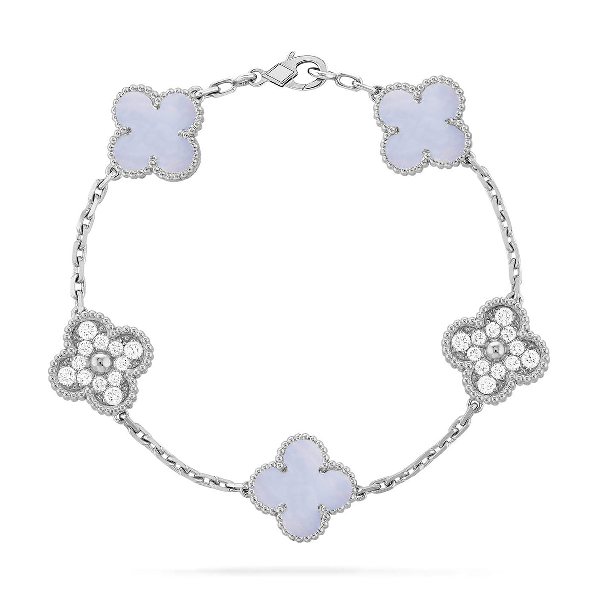 [⭐JeweliWhal] CLOVER 5 MOTIF PURPLE CHALCEDONY BRACELET COLLECTION