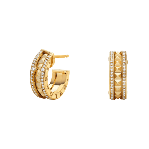 ¡®Jewelicorn¡¯ZERO 1 ROCK GOLD EARRINGS WITH STUDDED SPIRAL AND PAVED DIAMONDS