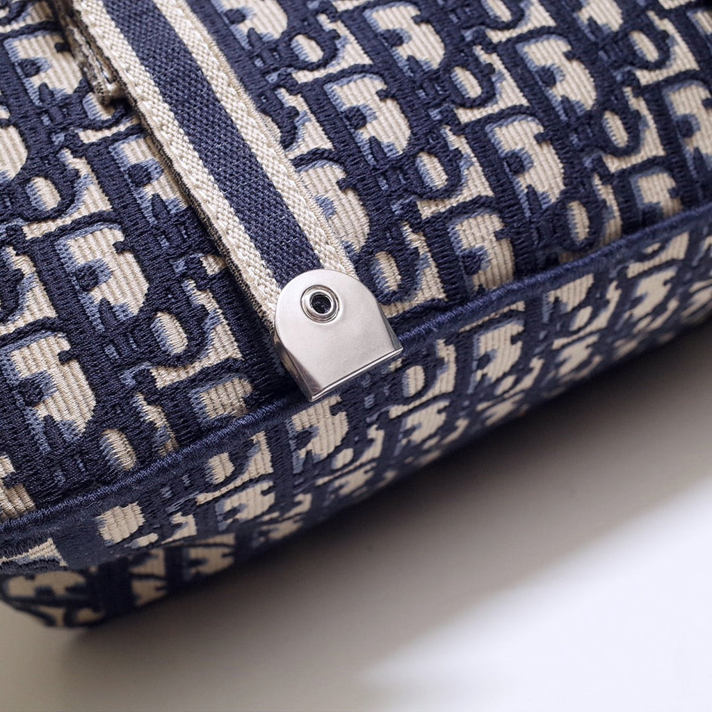 CAMP DOUBLE BUCKLE BAG 28 IN NAVY BLUE MONOGRAM OBLIQUE JACQUARD