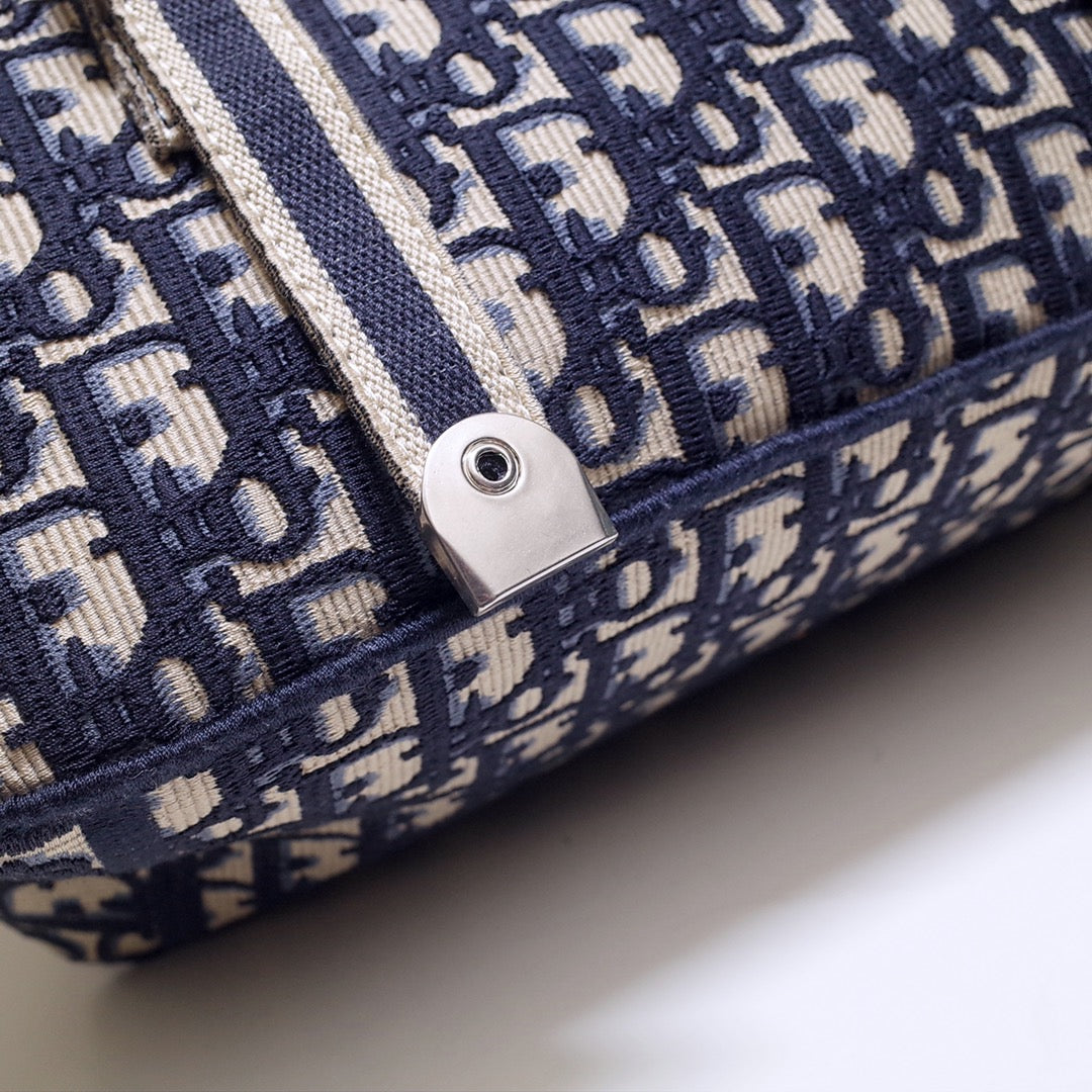 CAMP DOUBLE BUCKLE BAG 28 IN NAVY BLUE MONOGRAM OBLIQUE JACQUARD