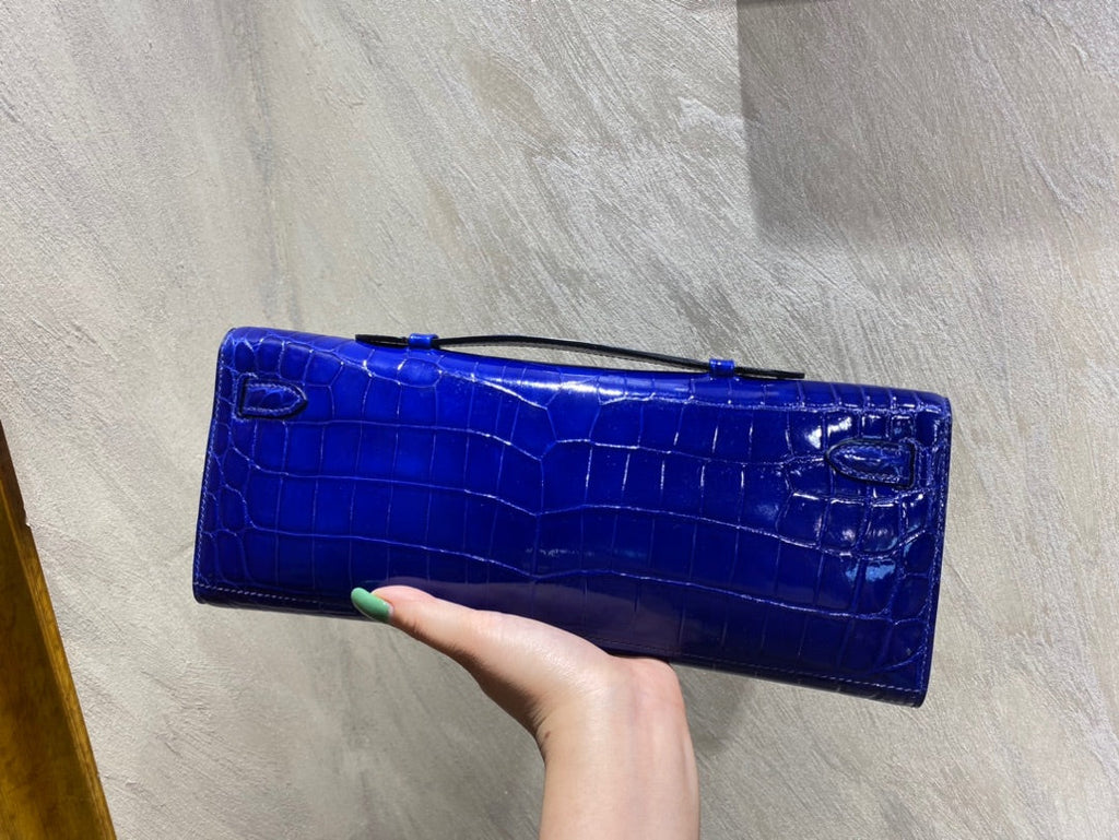 KELLY CUT 31 IN ADMIRAL BLUE SHINNY ALLIGATOR LEATHER WITH SILVER HARDWARE (MADE-TO-ODER)
