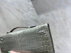 KELLY CUT 31 IN ASH GRAY SHINNY ALLIGATOR LEATHER WITH SILVER HARDWARE (MADE-TO-ODER)
