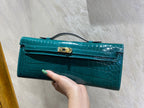 KELLY CUT 31 IN PINE GREEN SHINNY ALLIGATOR LEATHER WITH GOLD HARDWARE (MADE-TO-ODER)