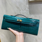 KELLY CUT 31 IN PINE GREEN SHINNY ALLIGATOR LEATHER WITH GOLD HARDWARE (MADE-TO-ODER)