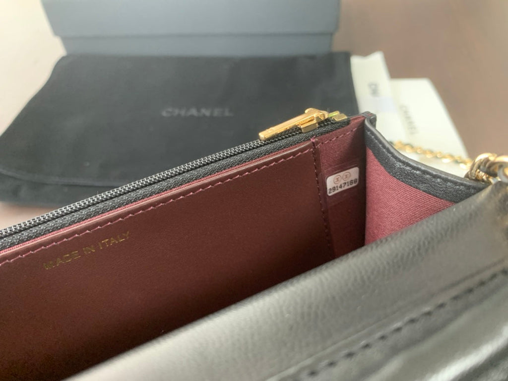 WOC 19CM SCHWARZES LAMMLEDER GOLDENE BESCHLÄGE