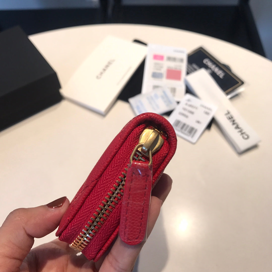 CC ZIPPED COIN BASIC GELDBÖRSE 11 ROTES KALBSLEDER GOLDENES ICON