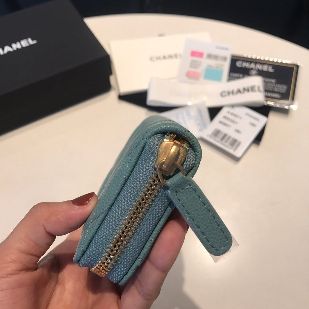 CC Reißverschluss-Kaviar-Geldbörse 11 Türkis Kalbsleder Gold Icon