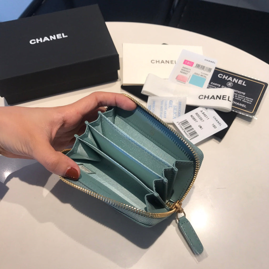 CC Reißverschluss-Kaviar-Geldbörse 11 Türkis Kalbsleder Gold Icon