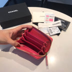 CC Reißverschluss-Kaviar-Geldbörse 11 Rot-Rosa Kalbsleder Gold Icon