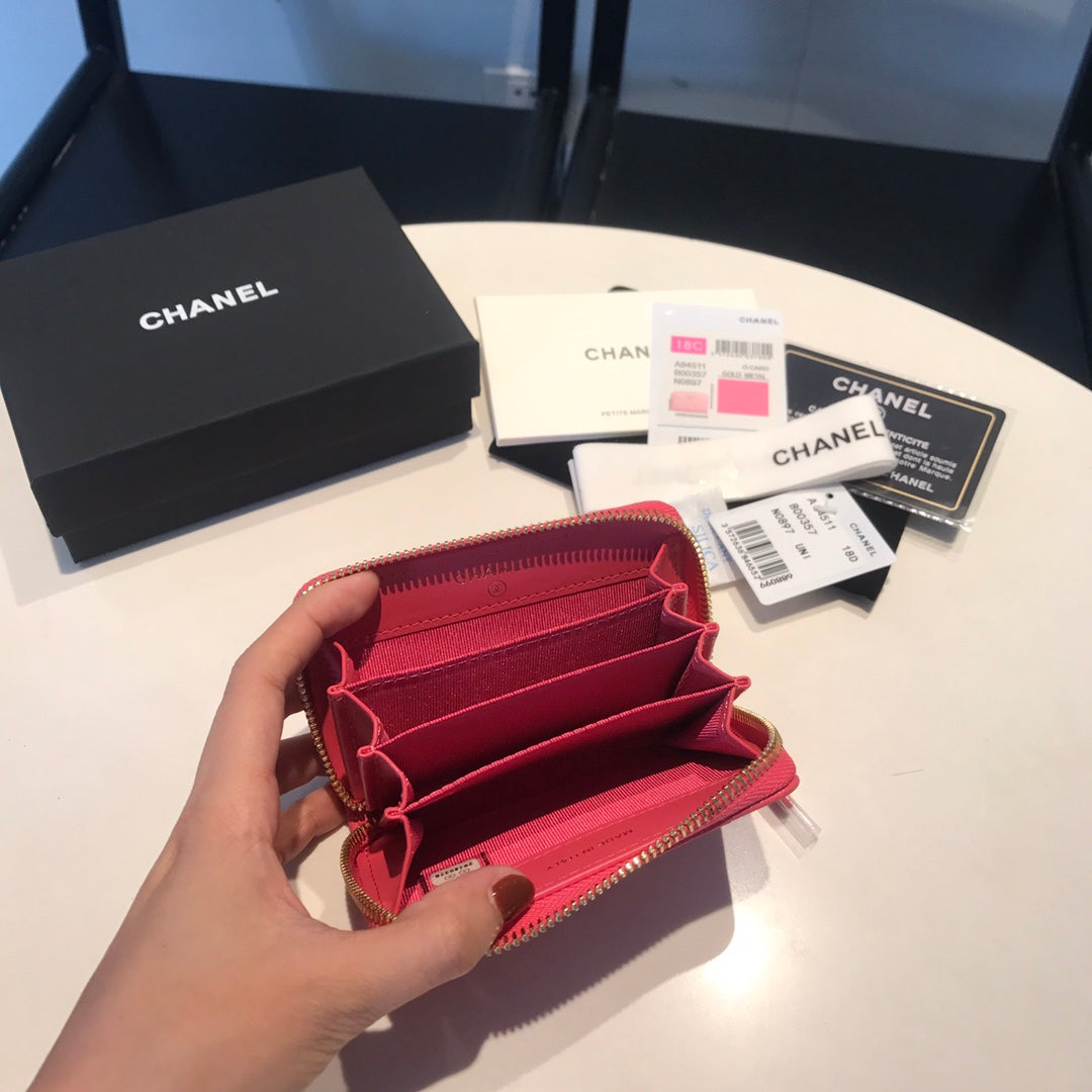 CC Reißverschluss-Kaviar-Geldbörse 11 Rot-Rosa Kalbsleder Gold Icon