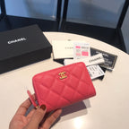 CC Reißverschluss-Kaviar-Geldbörse 11 Rot-Rosa Kalbsleder Gold Icon