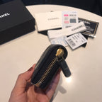 CC Reißverschluss-Kaviar-Geldbörse 11 Schwarzes Kalbsleder Gold Icon