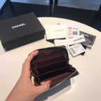 CC Reißverschluss-Kaviar-Geldbörse 11 Schwarzes Kalbsleder Gold Icon