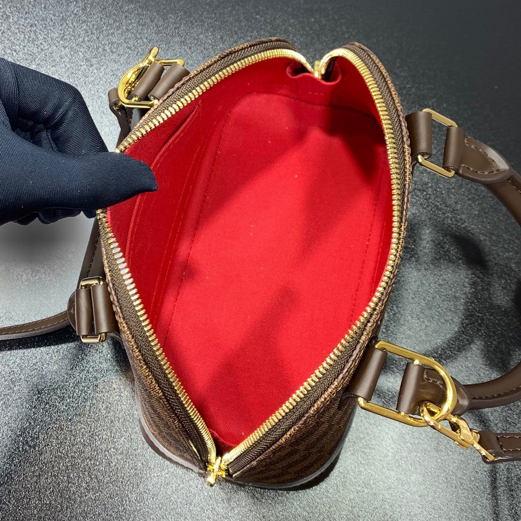 GEFLOCHTENE ALMA BB 23 IN BRAUNER DAMIER EBENE CANVAS-GOLDSCHNALLE