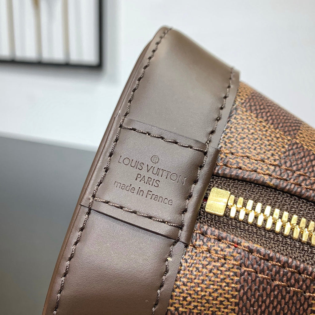 GEFLOCHTENE ALMA BB 23 IN BRAUNER DAMIER EBENE CANVAS-GOLDSCHNALLE