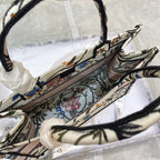 MEDIUM BOOK TOTE BAG 36 IN BEIGE COTTON WITH MULTICOLOR EMBROIDERY