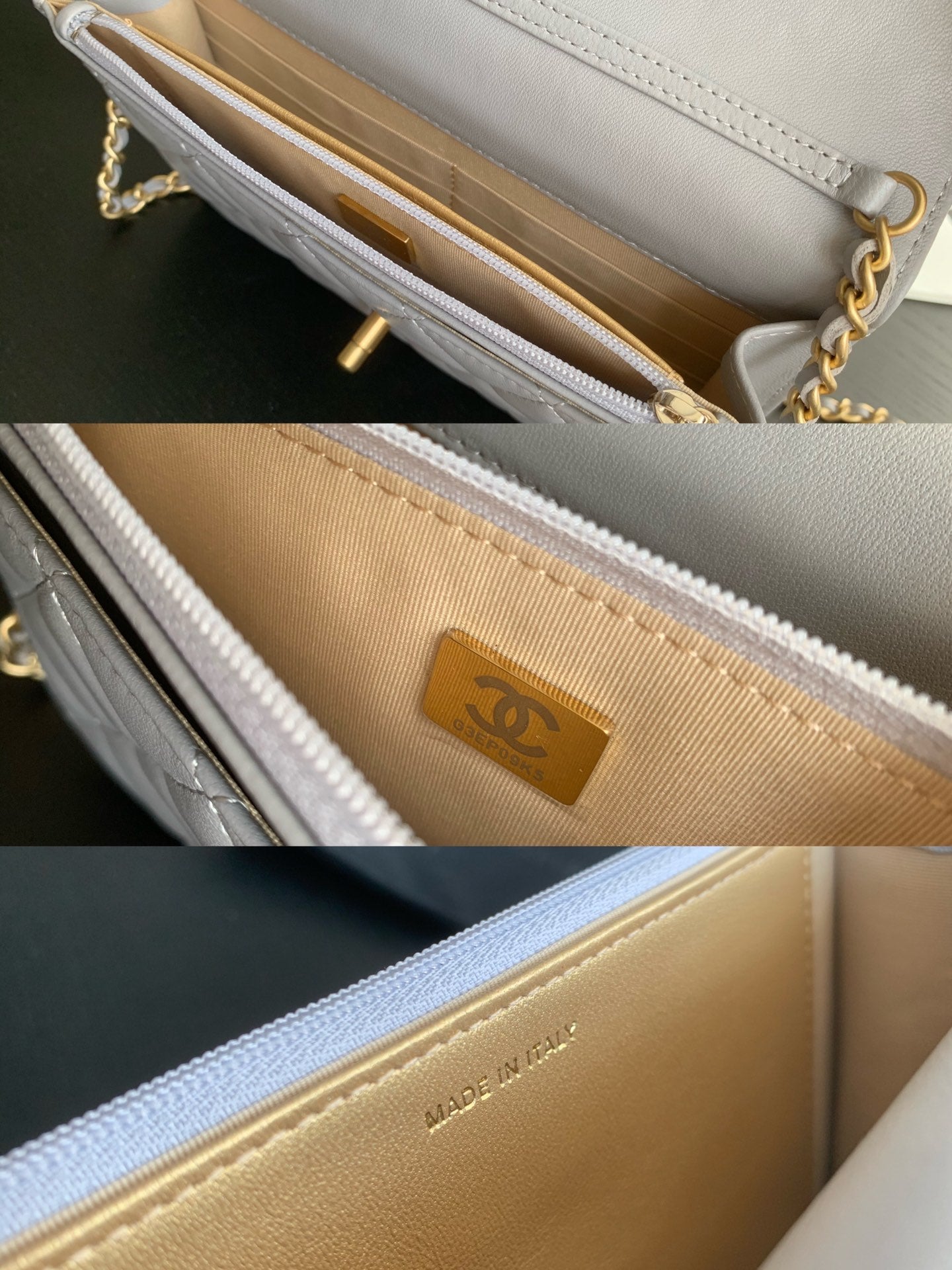 KLASSISCHE WOC 19CM WEISSES LAMMLEDER GOLDENE BESCHLÄGE