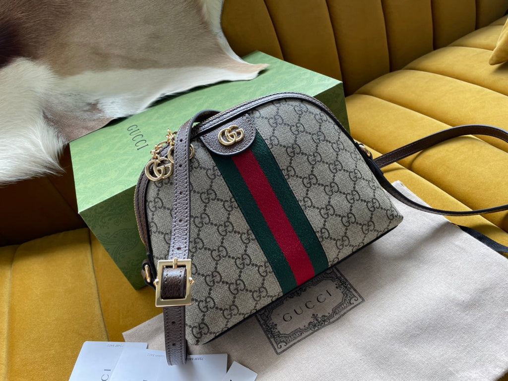 OPHIDIA GG MEDIUM 23 SCHULTERTASCHE BEIGE UND EBONY SUPREME CANVAS