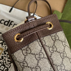 OPHIDIA MINI-BUCKET-BAG 18 MIT WEB IN BEIGE EBONY CANVAS MIX BRAUN CALFLEDER