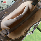 OPHIDIA MITTLERE EIMERTASCHE 26 MIT WEB IN BEIGE EBONY CANVAS MIX BRAUN KALBSLEDER