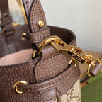 OPHIDIA MITTLERE EIMERTASCHE 26 MIT WEB IN BEIGE EBONY CANVAS MIX BRAUN KALBSLEDER