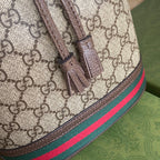 OPHIDIA MITTLERE EIMERTASCHE 26 MIT WEB IN BEIGE EBONY CANVAS MIX BRAUN KALBSLEDER