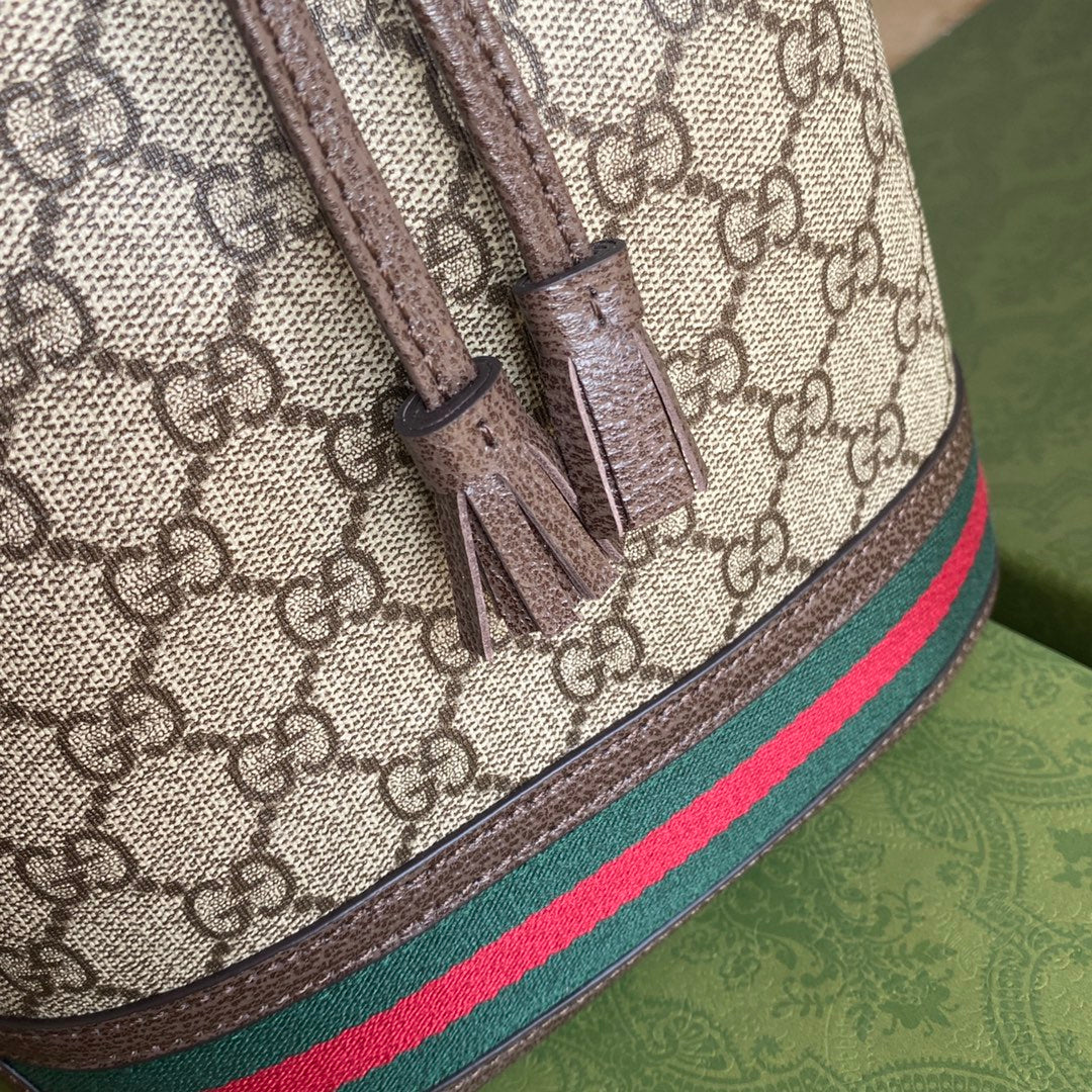 OPHIDIA MITTLERE EIMERTASCHE 26 MIT WEB IN BEIGE EBONY CANVAS MIX BRAUN KALBSLEDER