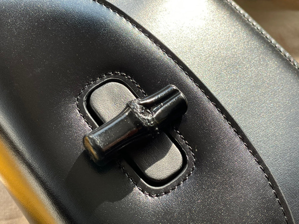 Bambus-Tragegrifftasche, 21 Zoll, schwarzes Kalbsleder