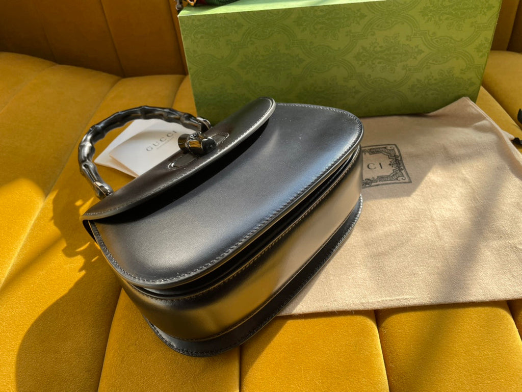 Bambus-Tragegrifftasche, 21 Zoll, schwarzes Kalbsleder