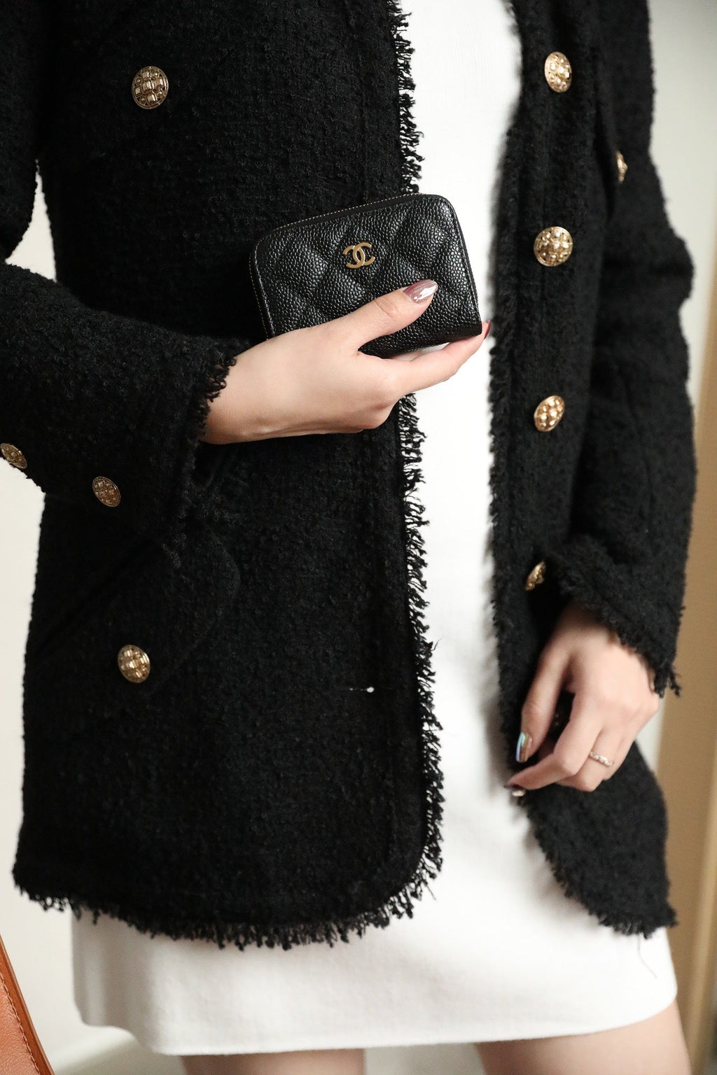 CC ZIPPED COIN BASIC GELDBÖRSE 11 SCHWARZES KALBSLEDER GOLD ICON