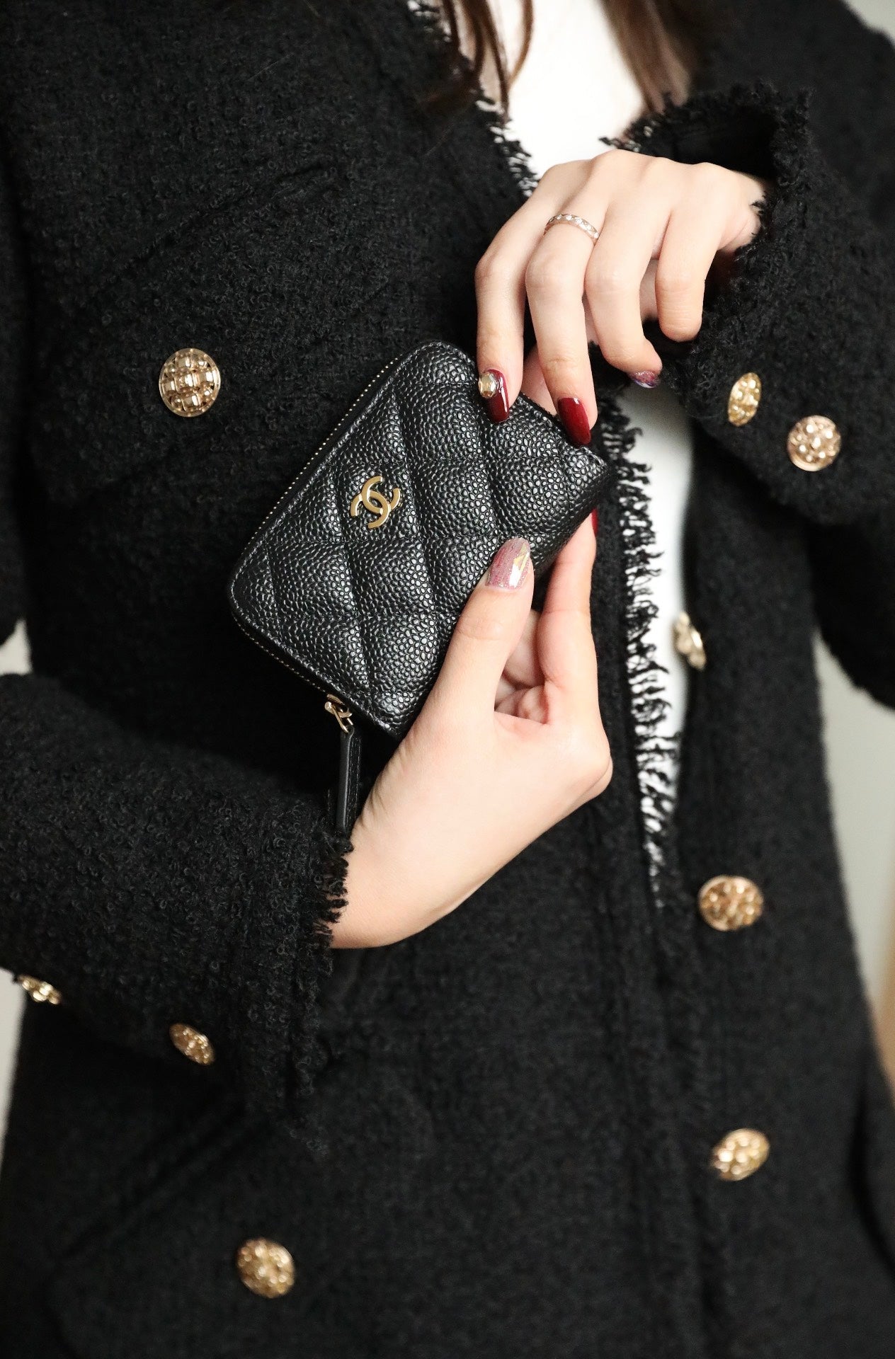 CC ZIPPED COIN BASIC GELDBÖRSE 11 SCHWARZES KALBSLEDER GOLD ICON