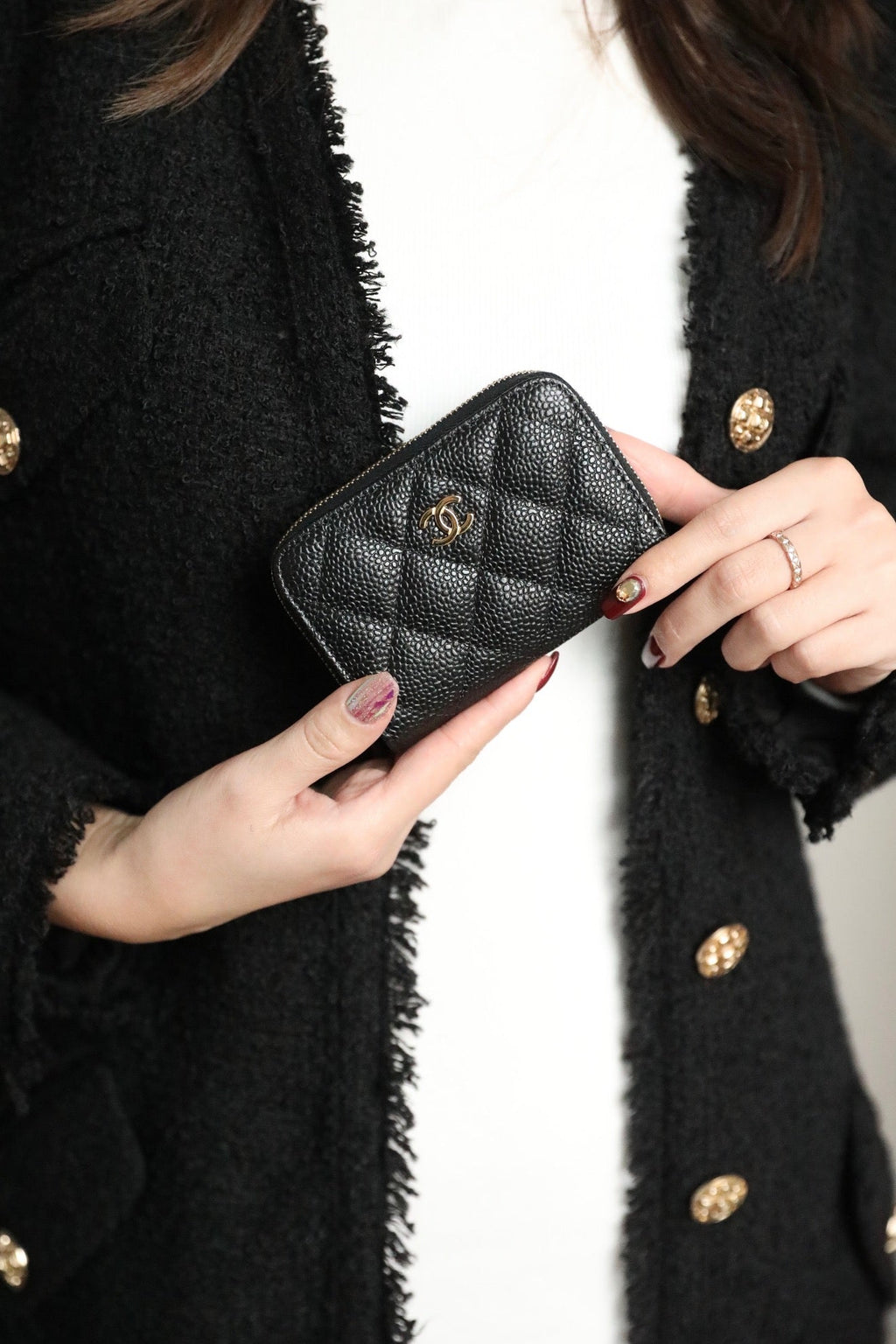 CC ZIPPED COIN BASIC GELDBÖRSE 11 SCHWARZES KALBSLEDER GOLD ICON