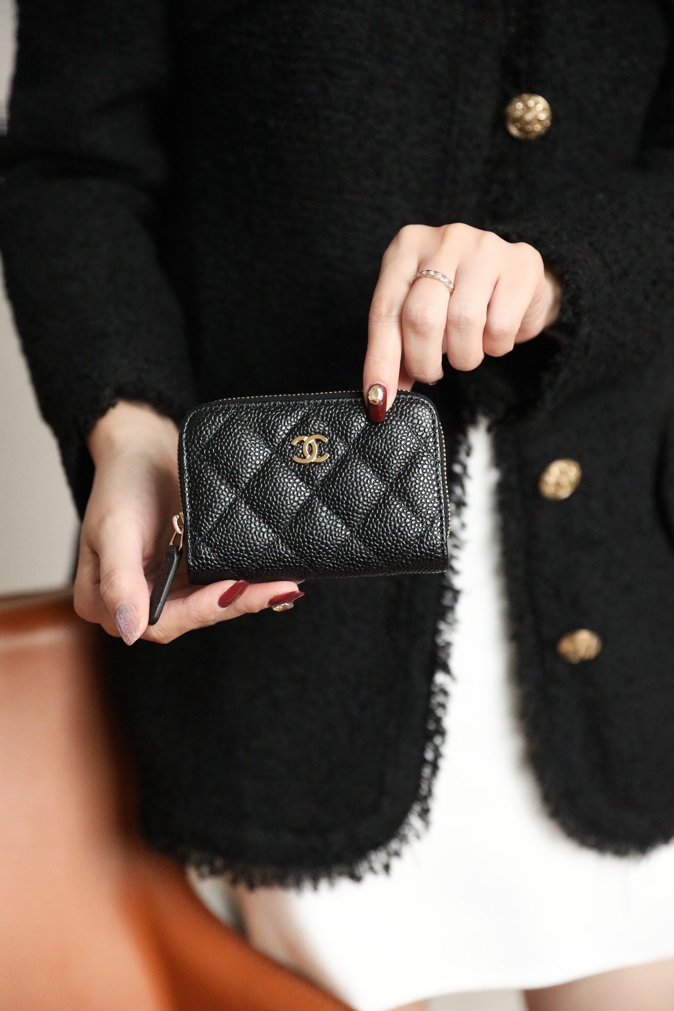 CC ZIPPED COIN BASIC GELDBÖRSE 11 SCHWARZES KALBSLEDER GOLD ICON